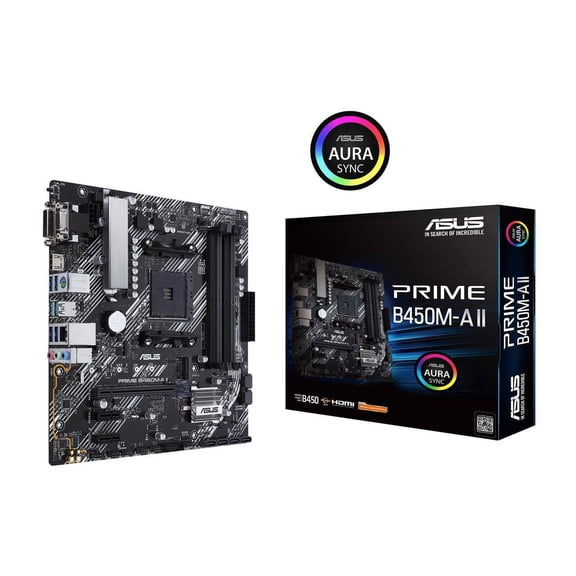 ASUS Prime B450M-A II AMD AM4 (Ryzen 5000, 3rd/2nd/1st Gen Ryzen Micro ATX Motherboard (128GB DDR4, 4400 O.C.), NVMe, HDMI 2.0b/DVI/D-Sub, USB 3.2 Gen 2, BIOS Flashback, and Aura Sync)