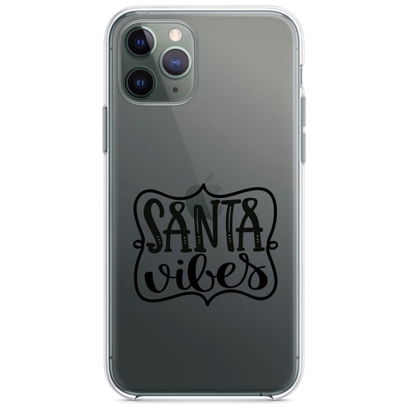 DistinctInk Clear Shockproof Hybrid Case for iPhone 13 (6.1" Screen) - TPU Bumper Acrylic Back Tempered Glass Screen Protector - Santa Vibes - Christmas