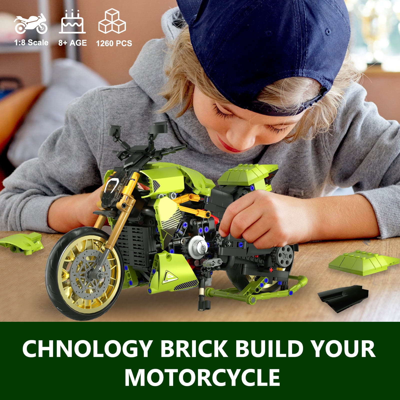 QOQ Motorcycle Building Block Toy Racing Roadster,1:5 Model Collectible Kits Motorcycle's Model Set and Technic for Boys & Adults (1018 Pieces)