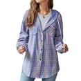thumbnail image 5 of TEMOFON Hoodies for Women Plaid Shirts Button Down Shacket Jacket Flannel Shirts for Women Blouses Coats Long Sleeve Fall Tops with Pocket Loose Casual Lightweight Size M, 5 of 6