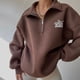 thumbnail image 1 of Sudaderas informales para mujer jersey cálido con media cremallera traje diario con cuello en V de color sólido, 1 of 9