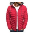 thumbnail image 2 of ITFABS Men Winter Down Jacket, Solid Color Hooded Long Sleeve Zip-Up Outer, 2 of 7