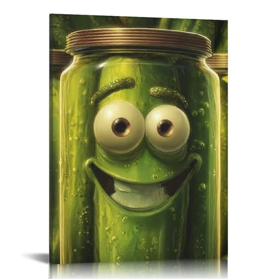 RKSupls Pickle Cartoon Canvas Wall Art, Canvas Prints Wall Art for Living Room Bedroom Stairway Office, Art Print Painting for New Year Home Decorations,12x16in