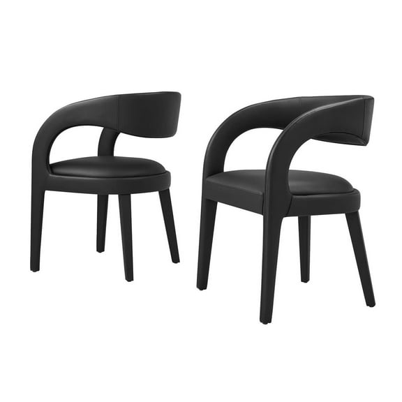 Side Dining Chair, Black, Vegan Leather, Kitchen Cafe Bistro Hospitality Restaurant, Modern Contemporary HB35933