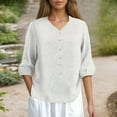 thumbnail image 2 of Plus Size Linen Blend V Neck Embroidered Top Women's Summer Boho Casual Loose Fit Comfortable Tunic Blouse with Floral Design, 2 of 4