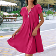 thumbnail image 3 of Vestido de Verano para Mujer, de Corta, con Botones, Cuello en V, Holgado, Informal, Fluido, Plisado, Maxivestido , Color Rosa y Rojo, Talla S, 3 of 5