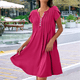 thumbnail image 3 of Vestido de Verano para Mujer, Corta, Cuello en V, Holgado, Informal, Fluido, Plisado, Túnica Larga para Playa, Color Rojo Rosa, Talla M, 3 of 5