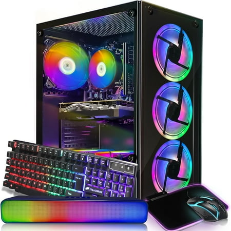 STGAubron Gaming Desktop PC, Intel Core i7 3.4G up to 3.9G, Radeon RX 5700 8G GDDR6, 16G RAM, 512G SSD, 600M WiFi, BT 5.0, RGB Fan x 4, RGB Keyboard & Mouse & Mouse Pad, RGB BT Sound Bar, W10H64