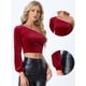thumbnail image 2 of Tops de terciopelo para mujer Top corto recortado de manga larga con un hombro Vino rojo L, 2 of 5