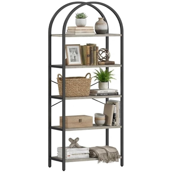 71 in Arched Bookcase, 5 Tier Open Shelves, Modern Arched Bookshelf, Tall Narrow Decorative Storage Rack for Living Room Home Office, Front Facing Display Cabinet, Rounded Open Bookshelf