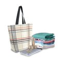 thumbnail image 2 of FORMRS Womens Canvas Tote Bag with Zipper Inner Pocket Shoulder Handbag, Beige Plaid Pattern, 2 of 7