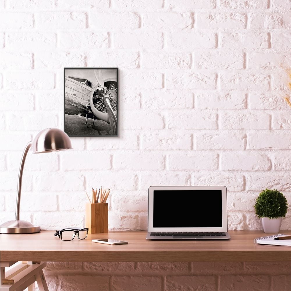 Stupell Industries Old School Vintage Airplane Propeller Black And White Photograph Framed Wall Art by John Slemp