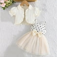 thumbnail image 2 of Agkizg 2PC Solid Short Sleeve Cardigan Strap Heart Print Bow Tulles Skirt Set Cute Outfits (Toddler Girl's or Girl's),2-Piece Set,Sizes 6 Months-4 Years, 2 of 4