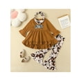 thumbnail image 2 of Bagilaanoe 3Pcs Toddler Baby Girls Long Pants Set Cow Print Ruffle Long Sleeve Tunic Tops Flared Trousers Scarf 6M 12M 2T 3T 4T 5T Casual Fall Outfits, 2 of 9