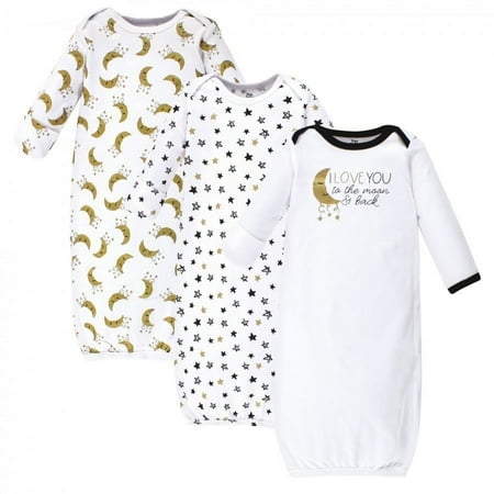 UPC: 0660168923254 | Yoga Sprout Baby Cotton Long-Sleeve Gowns 3pk  Metallic Moon  Preemie