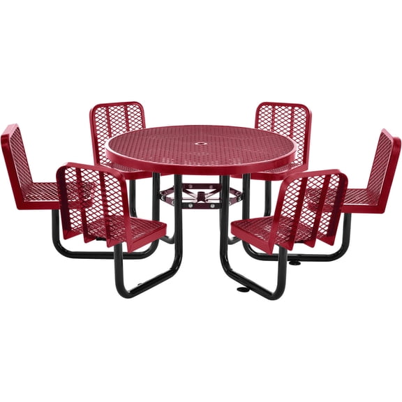 Global Industrial 46" Round Picnic Table w/ 6 Seats, Expanded Metal, Red
