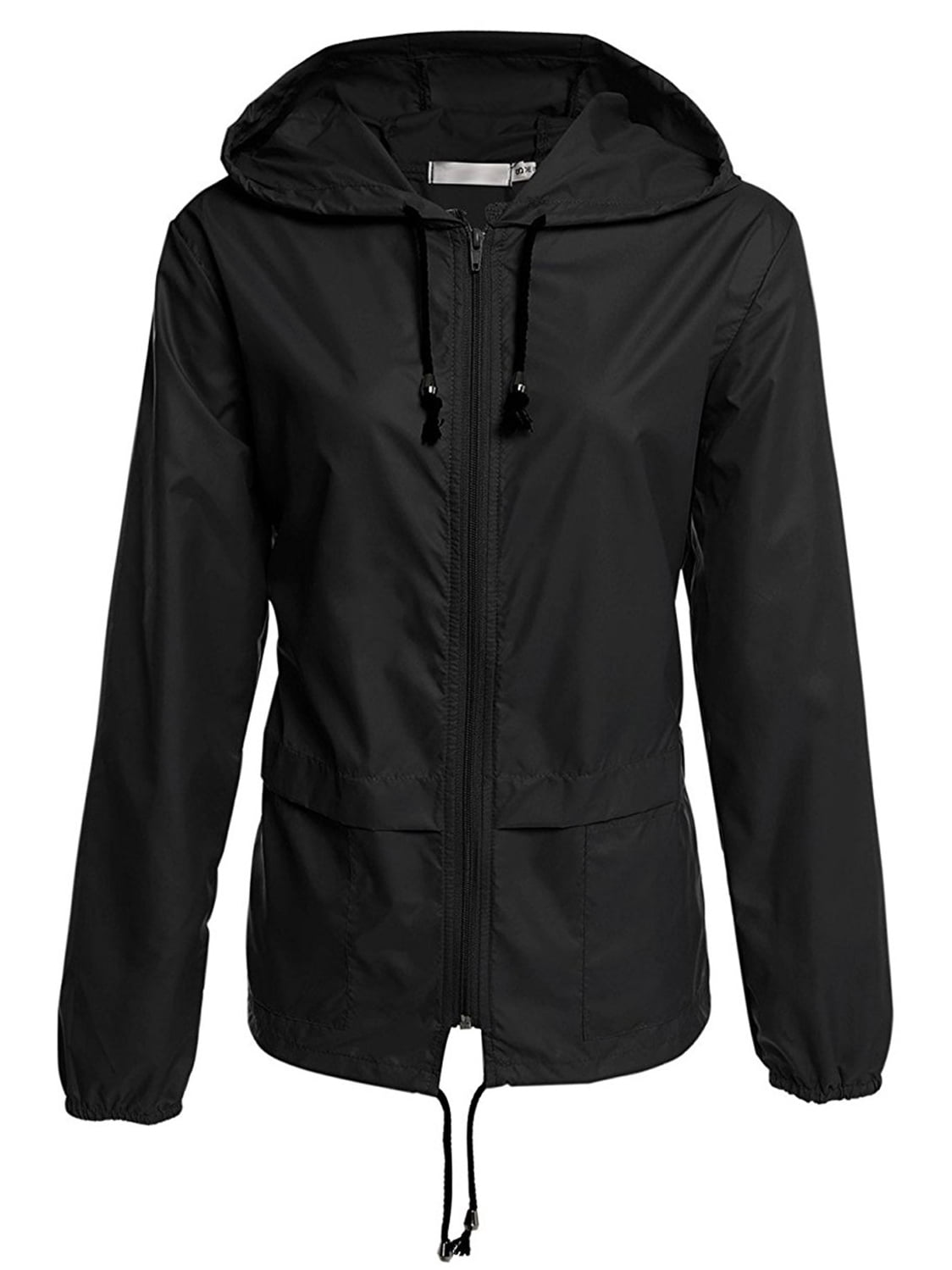 Lovebay Women's Wind & Waterproof Hooded Rain Jacket Black XL