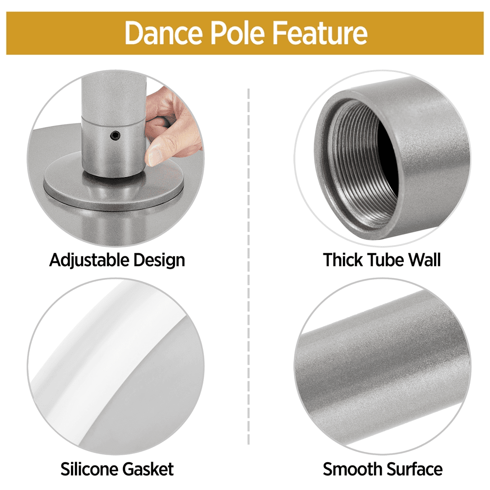 Renwick 45mm 2-Mode Dance Pole With 6.9-9' Height Adjustment, Argent
