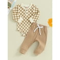 thumbnail image 5 of Musuos Baby Boys Girls Fall Outfits 3 6 12 18 24m Long Sleeve Checkerboard Print Romper + Pants Set Infant Clothes, 5 of 10