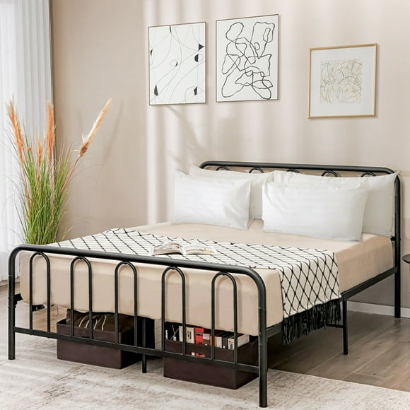 Gymax Stylish Queen Size Metal Bed Frame Platform Bed Base w/ Headboard & Footboard