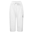 thumbnail image 4 of JIAYUE Women's Pants Calf Length Summer Cropped With Drawstring Elastic Waist And Side Pockets Comfortable Lightweight Pure Color Trousers For Outdoor Travel Stylish Bottoms For Women, 4 of 8