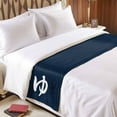 thumbnail image 4 of Bed Runner Scarf for Cal.King Size Bed, Japanese Style Beds Scarf Throws for Foot of Bedding, Modern Minimalist Navy Blue Decorative Beds Runners for Bedroom Guestroom, 102"x20", 4 of 8
