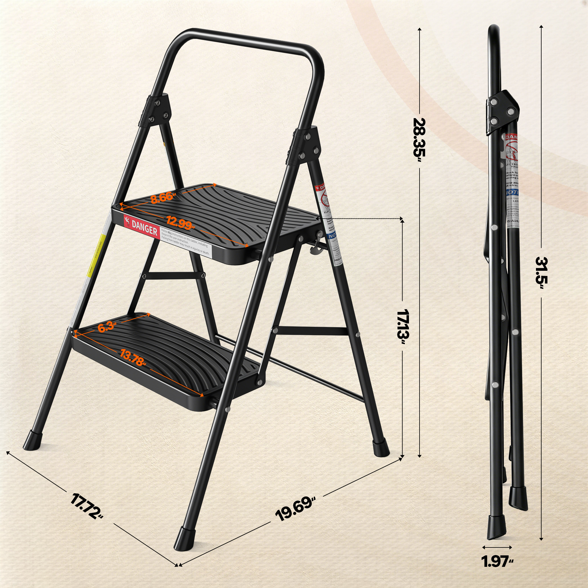 LevLad 2-Step Foldable Ladder with Anti-Slip Pedals photo 2