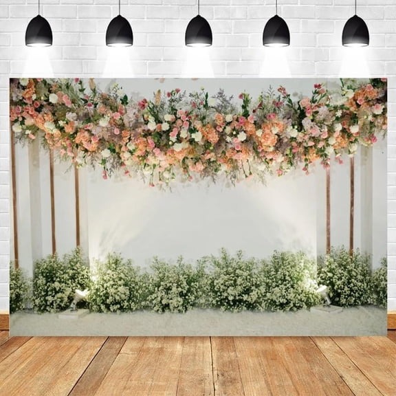 7x5FT Aesthetic Wedding Flower Backdrop Romantic White Wall Floral Curtain Photography Background Birthday Baby Shower Party Decorations Banner Photo Studio Props