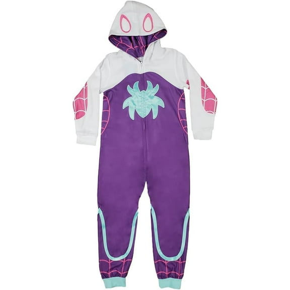 Spider Purple Pink Superhero Ghost Pajama Zip Up Jumpsuit with Hood Halloween Costume Cosplay