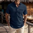 thumbnail image 2 of VSSSJ Men's Henley Shirt Casual Short Sleeve Button Up Textured Shirts Banded Collar Solid Summer Beach Shirts Tops with Pocket Navy XXL, 2 of 7