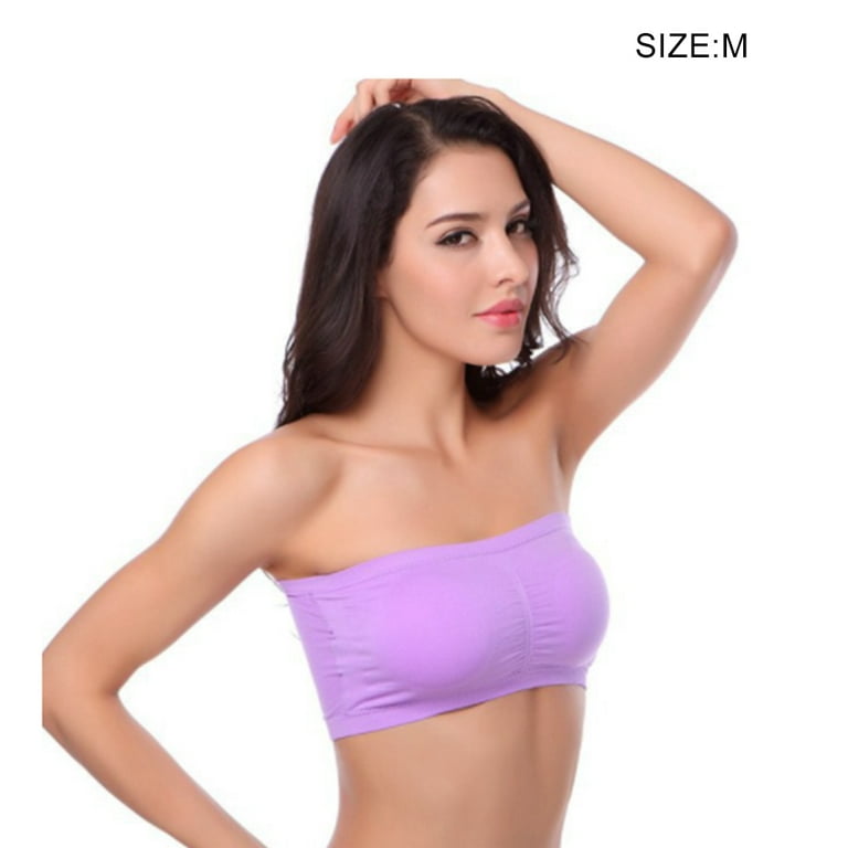 Jygee Wireless Bra Strapless Bras Bandeau Padded Seamless Underwear Simple  Color Lightweight Undergarment Off Shoulder Clothes Party purple