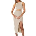 thumbnail image 2 of Wycnly Summer Dresses for Women Womens Summer Dresses Sexy Hollow out Party Club Bodycon Knee-Length Dress Women Fashion Solid Crewneck Sleeveless Midi Dress, 2 of 6