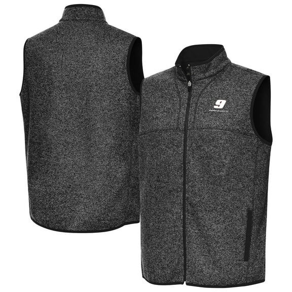 Men's-Antigua Heather Black Chase Elliott Fortune Full-Zip Vest