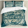 Ambesonne Modern Pacific Waves Surf Camp and School Hawaii Logo Motif with Artsy Effects Design Duvet Set