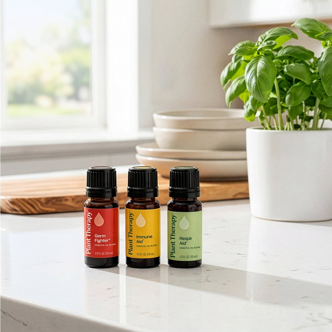 Plant Therapy Wellness Sampler Set - Immune Aid, Germ Fighter & Respir Aid - Pure Essential Oils for Seasonal Threats
