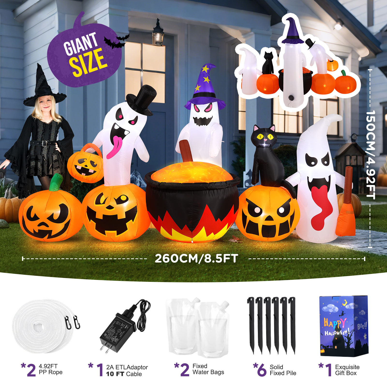 Ayieyill 8.5 Ft Halloween Inflatable Pumpkin Family with LED Lights photo 6