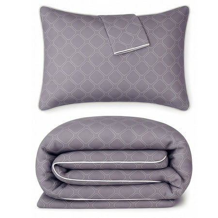 BedVoyage Queen Size Duvet Cover Set, Luxury 100% Viscose Derived from Bamboo, with 2 Standard Shams, Button Closure/Corner Ties, Silky-Soft, Lightweight & Cooling, 92x96, Full/Queen – Gray Geometric