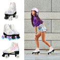 thumbnail image 4 of EONROACOO Roller Skates Double Row Leather Shiny Quad Skates for Adult Teen(Lightning White, Women 7.5/Men 7), 4 of 10