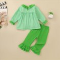 thumbnail image 4 of HCNTES Girls Fall Winter Outfits 6 12 18 24 Months 1T 2T 3T 4T Baby Girls Infant Clothing Soft Christmas Plaid Ruffled Set Embroidered Long-Sleeve Top and Solid Flared Pant 2PCS Set, 4 of 7