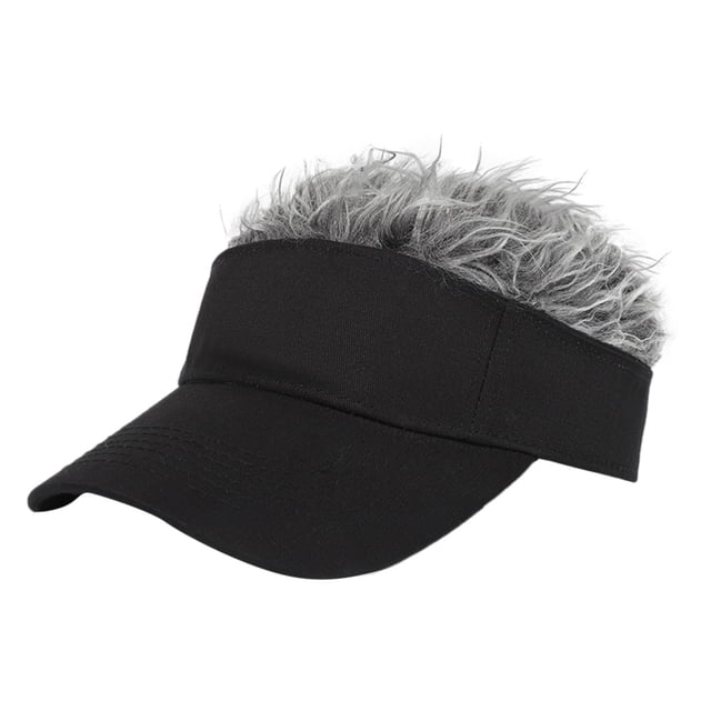 Peluca de cabello humano Prolriy con visera ajustable y peluca, gorra de béisbol de moda para hombres y mujeres, visera para el cabello, sombreros de peluca para hombres, gris