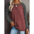 thumbnail image 5 of SHIBEVER Fall Fashion Color Blocked Tunics Tops For Women Long Sleeve Crew Neck Cross Split T Shirts Blouses Claretblock, 5 of 6