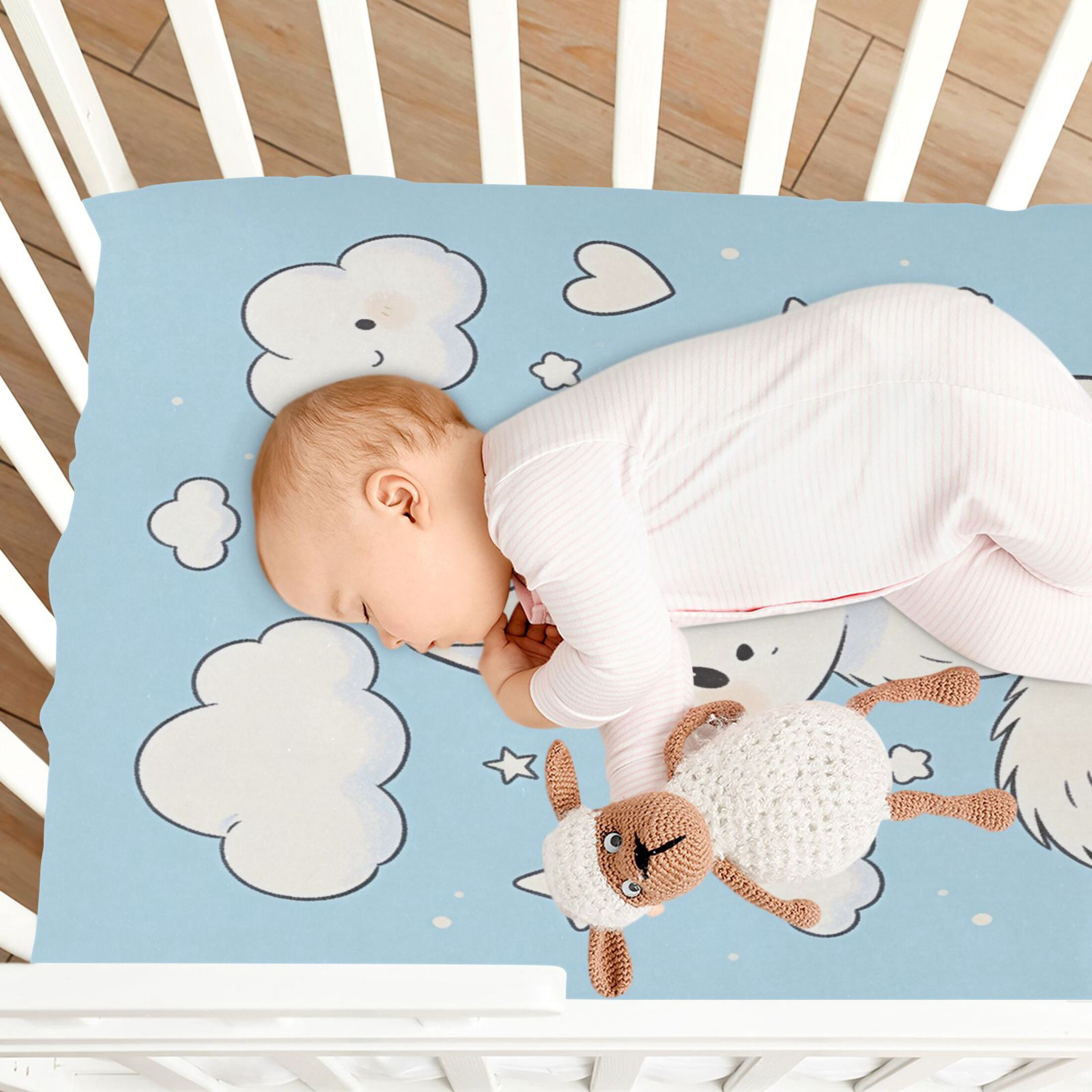 Baby Essentials 52”x 28”- Standard Cotton-like Modal Elastic- Cat Animation Design Crib Sheets for Newborns and Toddlers