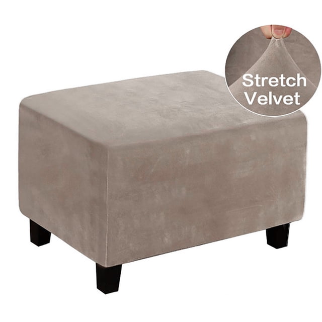 ODOMY Velvet Slipcovers Stretch Rectangle Footstool Protector Folding Soft Pedal Cover With Elastic Bottom Washable Furniture Protector For Living Room