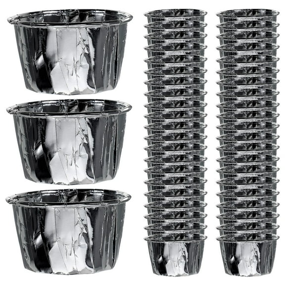 SOPOTUTU Silver Paper Cupcake Wrappers for Home Use Healthy Disposable Bakery Baking Cups 50 Pieces