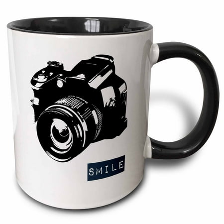 

3dRose Smile Camera photographer art Two Tone Black Mug 11oz