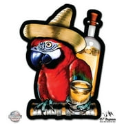 Red Macaw Rum Sombrero Mexico Vacation - 3" Vinyl Sticker - For Car Laptop I-Pad Phone Helmet Hard Hat - Waterproof Decal