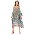 thumbnail image 5 of Sakkas Amaya Loose Fit Long Printed Strappy Cutout Shoulder Boat Neck Kaftan Dress - ORTU144-Turq - One Size, 5 of 5