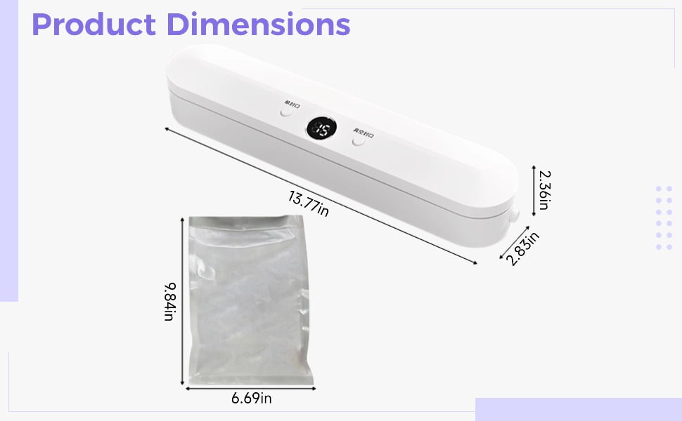 Compact Food Vacuum Sealer for Food Preservation, Automatic Vacuum Sealer for Plastic Bags, Including 110 Sealing Bags, One-Button Operation, 60Kpa Vacuum, Keeps Food Fresh for Longer