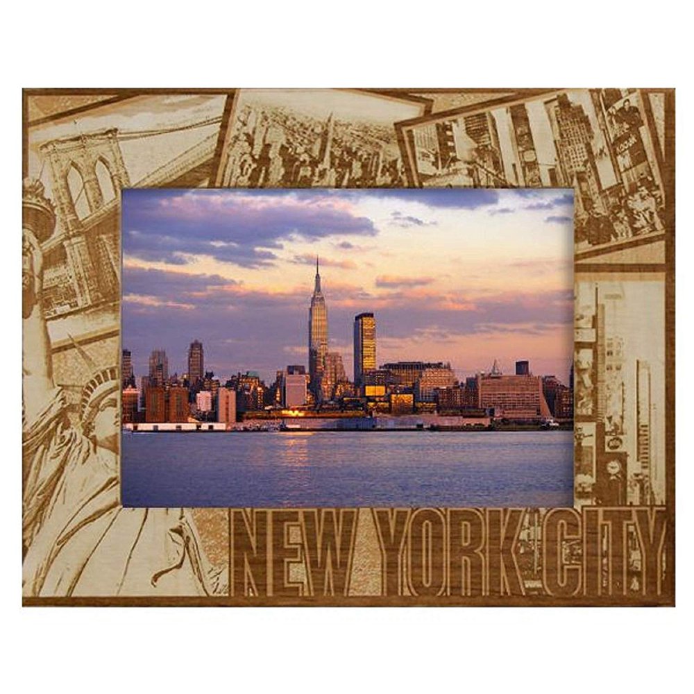 New York City Collage Laser Engraved Wood Picture Frame (5 x 7)