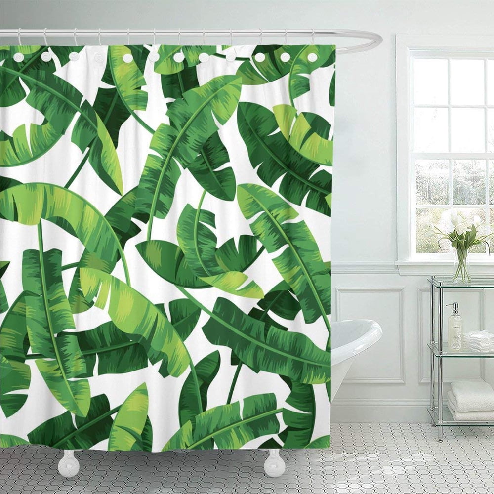 ARTJIA Green Leaf Tropical Pattern With Banana Leaves White Floral 